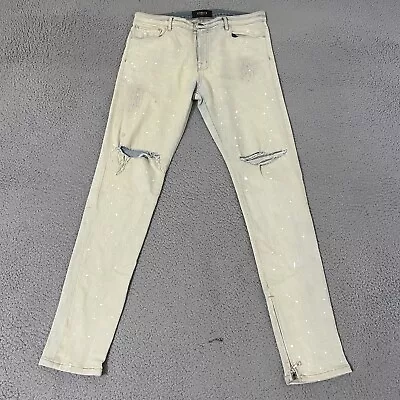 ORO Los Angeles Jeans Mens Size 33x32 Yellow Skinny Paint Splatter Distressed • $69.95