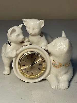 Vintage 1995 Lenox China Jewels Clock Mom Cat & Kittens Clock 24K Trim Quartz • $77.09