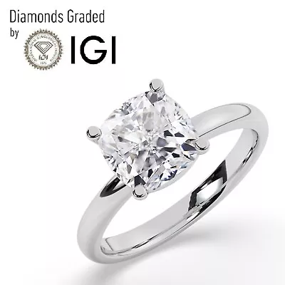 IGI2 CT Solitaire Lab-Grown Cushion Diamond Engagement Ring 18K White Gold • £1430