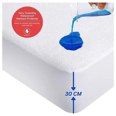 NEW 100% WATERPROOF Fitted Sheet Anti Bug Terry Towel Mattress Protector Cosy UK • £6
