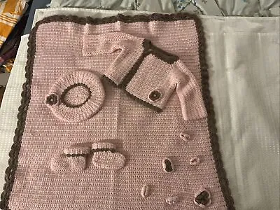 Crochet Baby Layette And Blanket Set Baby Socks Hat Jacket  Baby Girl pink • $65