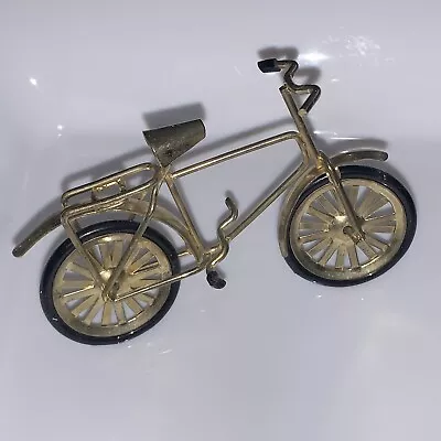 Vintage Miniature Gold Brass 3 1/2  Metal Bicycle Figurine Ornament Doll House • $2.99