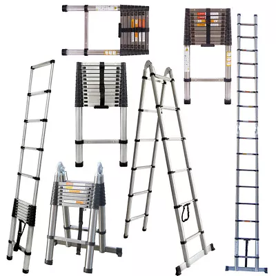 8.5FT To 16.5FT Telescopic Extension Step Ladder Folding Multi Purpose Non-Slip • $62.80