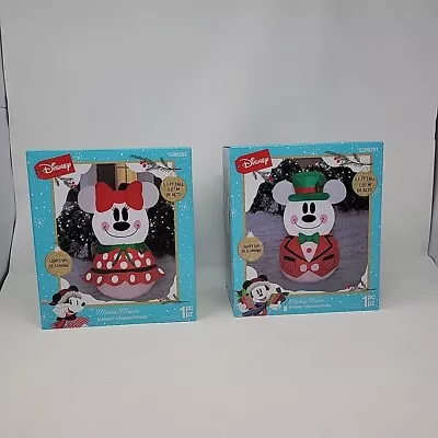 Gemmy Disney Mickey & Minnie Mouse Christmas Snowman Airblown Inflatable Set • $79.99