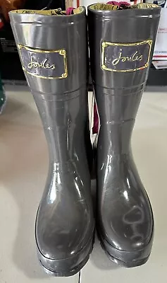 Joules Glassy Grey Rain Boot With Purple Ribbon Size 9 • $59.99