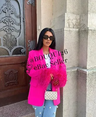 Zara Woman Nwt Straight Blazer Jacket With Feathers Pink All Sizes Ref: 8216/707 • $259