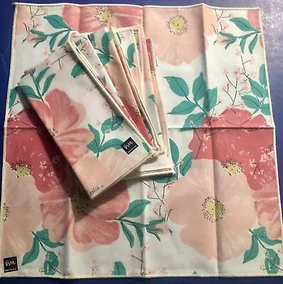 Vintage Vera Neumann Cloth Napkins Pink Flowers 16x16” Set Of 6 Eye Candy NWT • $24.98