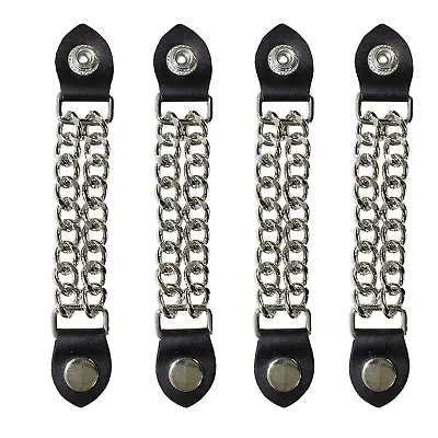 4 Pc Motorcycle Vest Extenders Plain 6.5 Inch Long Chain Chrome With Leather • $23.95