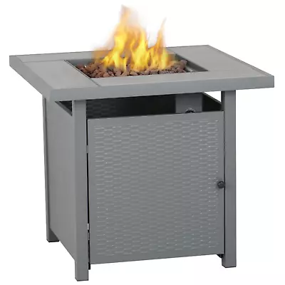 ElectriQ Outdoor Gas Flame Fire Pit Table - Square In Grey Metal Ra Eiqfpgtabler • £155.92