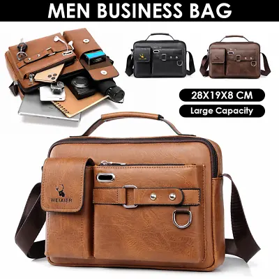 Men's Crossbody Bag Briefcase Business Handbag PU Leather Shoulder Messenger Bag • $20.99