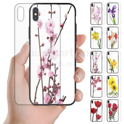 For Samsung Galaxy - Flower Print Tempered Glass Mobile Phone Back Case #3 • $9.77