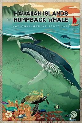 Hawaiian Islands National Marine Sanctuary System Poster NOAA Oceanic Prints • $28