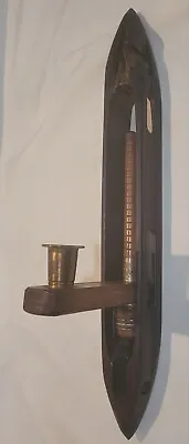 17  Shuttlecock Vintage Wooden Loom Weaving Boat  Metal Tips Candle Holder  • $15