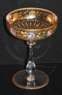 Antique Moser Hand Painted & Gold Encrusted 5 3/8  Champagne Saucer  No 890  • $65