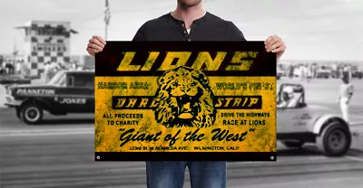 Vintage Style Lions Drag Strip Banner Hot Rod Rat Flathead Race Gasser NHRA • $34.99