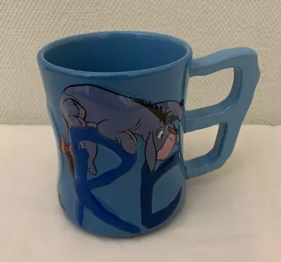 Disney Eeyore Mug Letter E Handle - Disney Store Exclusive Blue Embossed  - Vgc • £10.99