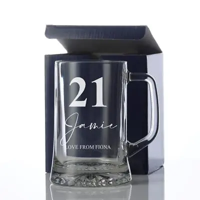 Personalised 21st Birthday Beer Glass Tankard Gift Boxed With Sentiment TNK-36 • £13.99