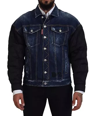 DSQUARED2 Jacket Cotton Blue Denim Black Sleeves Men Bomber IT48/US38/M 1210usd • $609