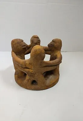 VTG Mexican Clay Pottery Circle Of Friends 4 Folk Art Mayan Aztec Candle Holder  • $17.95