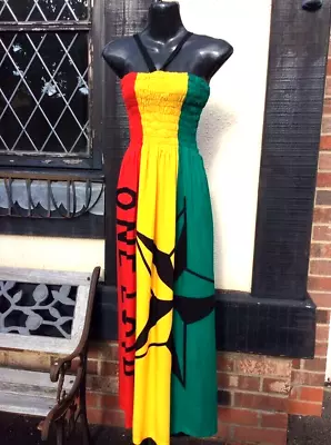 NEW Handmade  Jamaica RASTA COLOUR STAR PRINT Tube Dress..Size..10-12 • £27.99