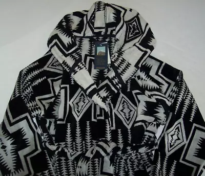 NWT Pendleton BLACK/WHITE HARDING Cotton Terry Velour Hooded Robe UNISEX S/M • $169.99