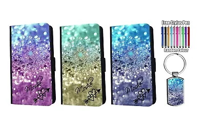 PERSONALISED Name Star Mandala Glitter Print Leather Wallet Case Phone + Keyring • $19.79