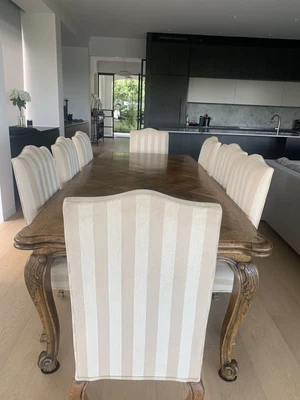$3900 • Buy Graham Geddes French Provincial Style Oak Parquetry Dining Table & 8 Chairs
