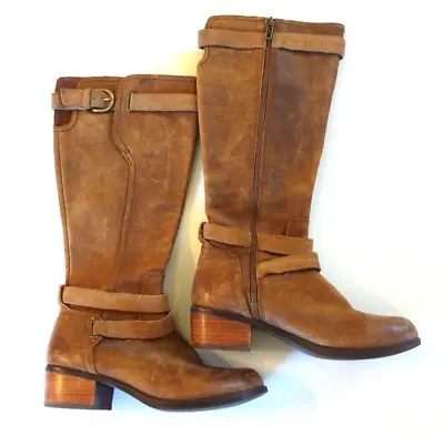 UGG Size 6.5 Darcy Darcie Brown Leather Riding 1004172 Tall Side Zip Boot • $49.99