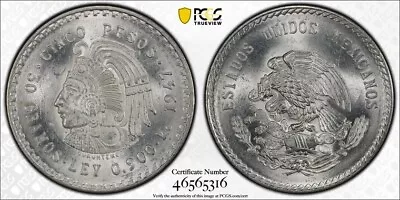 1947-Mo Mexico Cuauhtemoc KM465 5 Peso PCGS MS65 .900 Silver • $135