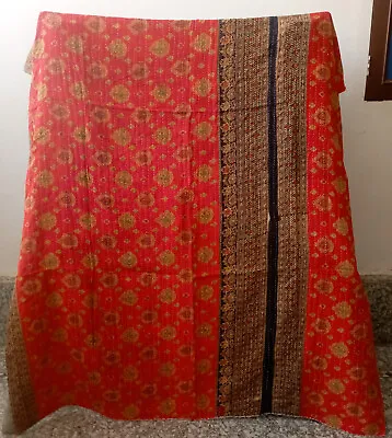 Indian Handmade Kantha Quilt Vintage Bedspread Throw Cotton Blanket Gudari Twin • $31.27