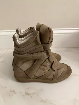 Isabel Marant Bekett Wedge Sneakers Leather & Suede Sz EUR 35 US 5 Taupe Beige • $350