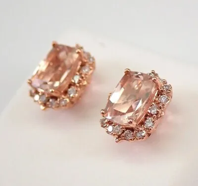 Emerald Lab-Created Morganite Diamond Women's Stud Earring 14K Rose Gold Plated • $78.75