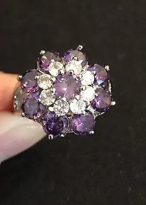 Vintage Style Purple Gemstones Ring 18K White Gold Plated • £13.99