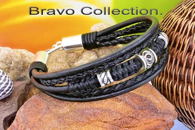 Wristband Armband Sterling Silver & Leather Wristband Men Bracelet 7B-169 • £27.85