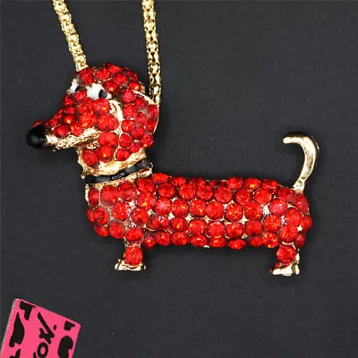 New Fashion Women Red Crystal Enamel Cute Dachshund Dog Pendant Chain Necklace • $4.04