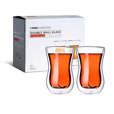 Turkish Tea Cups Double Wall Glass 4.25 Oz Set Of 2 - Insulated Heat Resistan... • $30.05