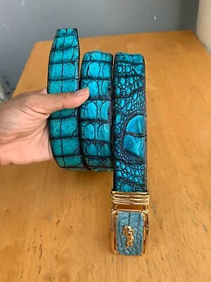 Genuine Alligator Leather PATINA Blue Sky  Belt For Men Crocodile Men's Belt • $119