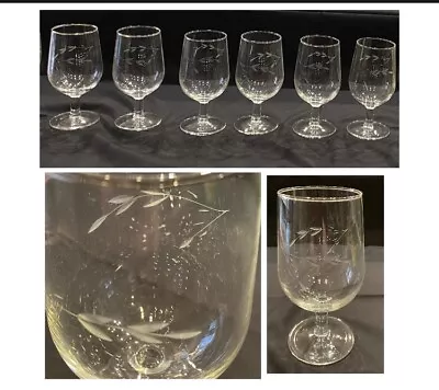 VINTAGE Wine Glasses 12 Oz. Cut Leaves Clear 6-Piece Set • $36.88