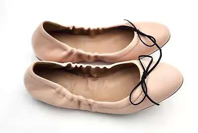 J. Crew Womens Ballet Slippers Leather Flats Shoes Size 8 Pale Pink W Black Bow • $24.99