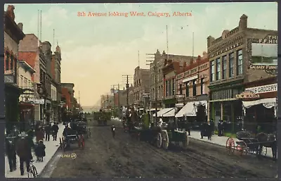 1900s Canada ~ Calgary ~ 8th Avenue ~ Street View Of Stores & Horse-Drawn Carts • $16.02