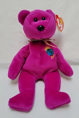Ty Beanie Baby 1999 MILLENIUM Magenta Bear With Earth Retired • $13.49