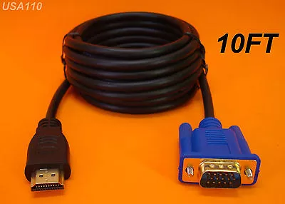 New 10 Ft 3m Long Hdmi To Vga Monitor Cable Computer To Tv Cord 15-pin Us Seller • $12.95