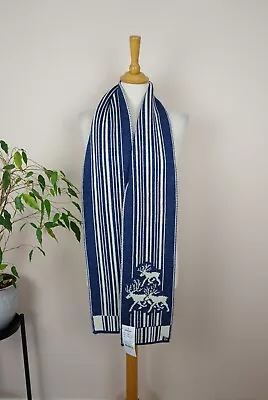 BNWT VALENT NORWAY Blue & Ivory Nordic Fair Isle Pure New Wool Scarf • £56