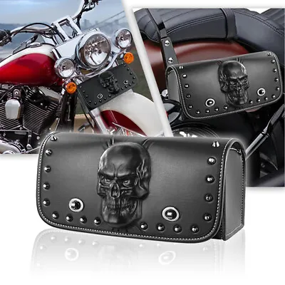 Motorcycle Handlebar Bag Tool Skull Front Fork Black Universal Luggage • $24.17