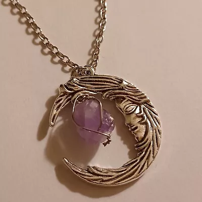 Purple Moon Necklace Wrapped Stone Silvertone  • $7.90