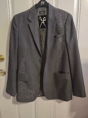  Marc Ecko Cut & Sew Blazer Jacket Men Small Gray Pinstripe Embroidered  • $20