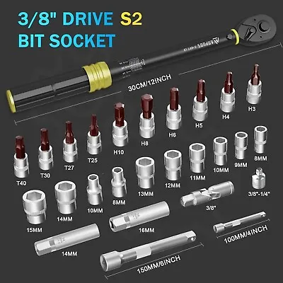 26Pcs 3/8  Drive Click Torque Wrench 5-45 Ft-Lb Ratchet Wrench Set For Bike • $43.99