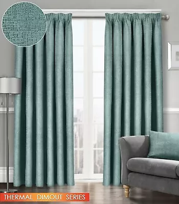 Thermal Pencil Pleat Curtains Westwood Textured Semi Plain Dim Out Ready Made • £17.95