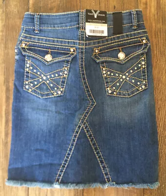 $25 • Buy Vault X Ten Denim Rhinestone Frayed Skirt - Size XS