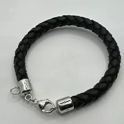 Thomas Sabo Charm Club Black Leather Thick Plaited Bracelet 19cm Genuine As New • $69